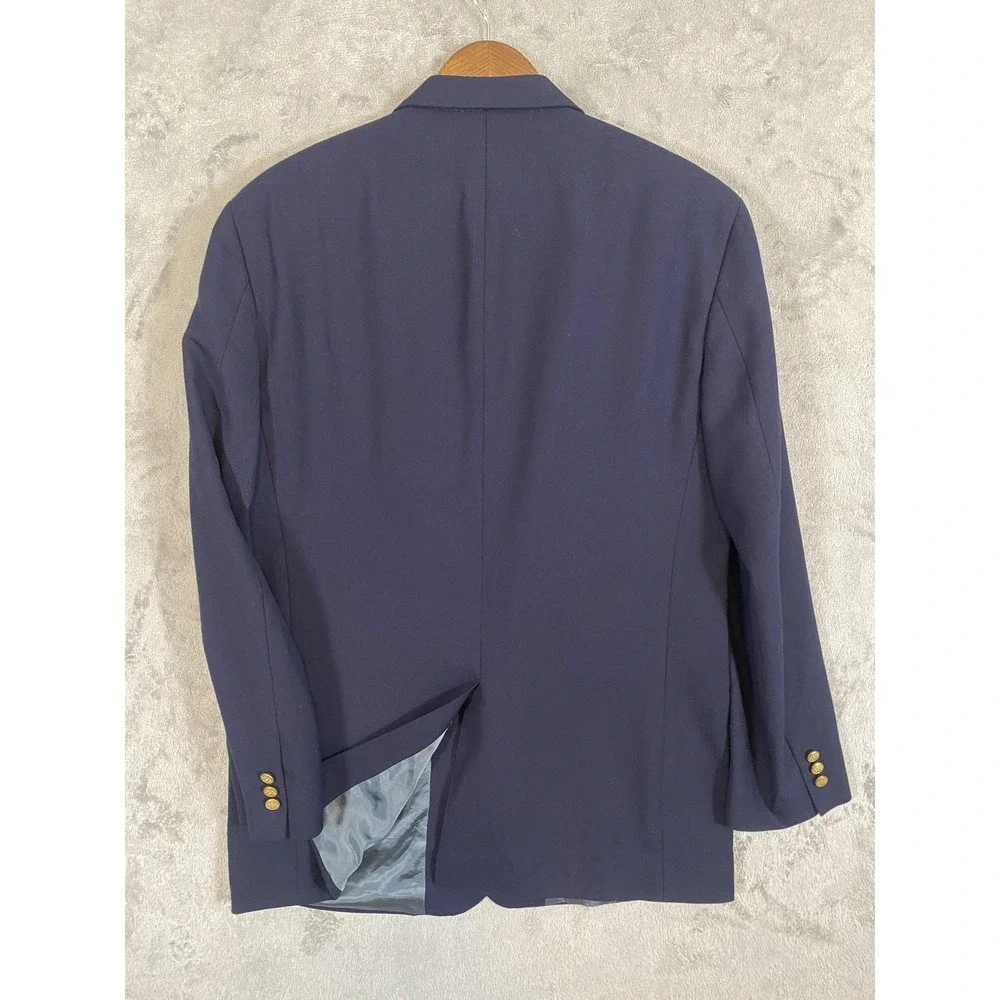 Stafford Blazer Men 42L Navy Blue Wool Blend Gold Button Classic Academia Preppy